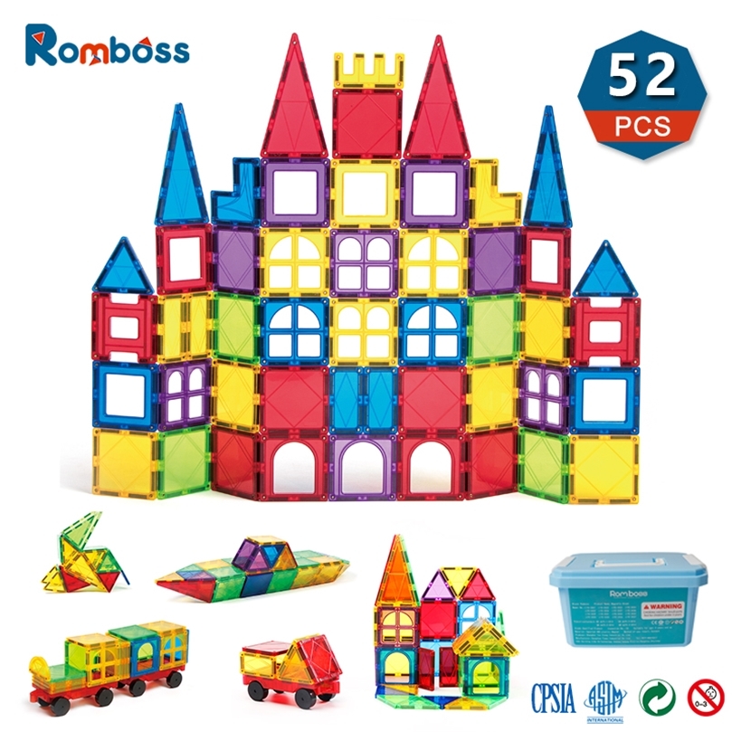 

52 PCS Big Size Magnetic Construction Building Blocks Sets Montessori Educational Toys DIY 3D Magnetic Tiles for Kids Gifts 220701