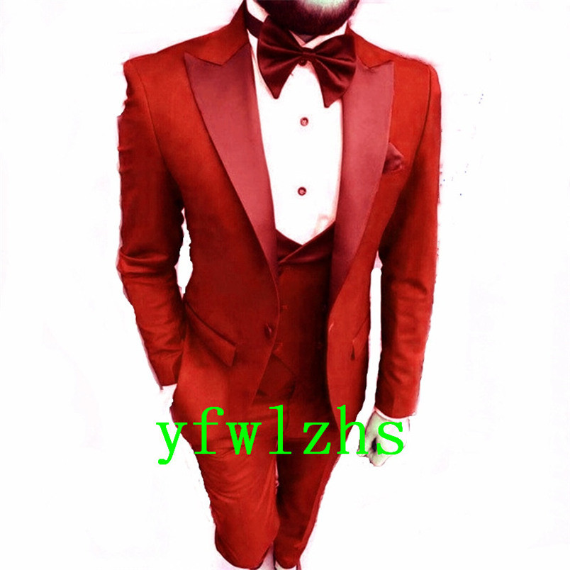 

Handsome One Button Man's Suits Peak Lapel Groom Tuxedos Groomsmen Wedding/Prom/Dinner Man Blazer Jacket Pants Vest Tie N093, Same as image