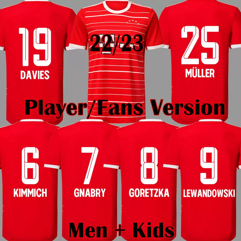 

22 23 bayern munich LEWANDOWSKI soccer jersey GORETZKA SANE KIMMICH MUSIALA MULLER GNABRY DAVIES Football Shirts 21 22 23 Men Kit Kids Equipent, Home