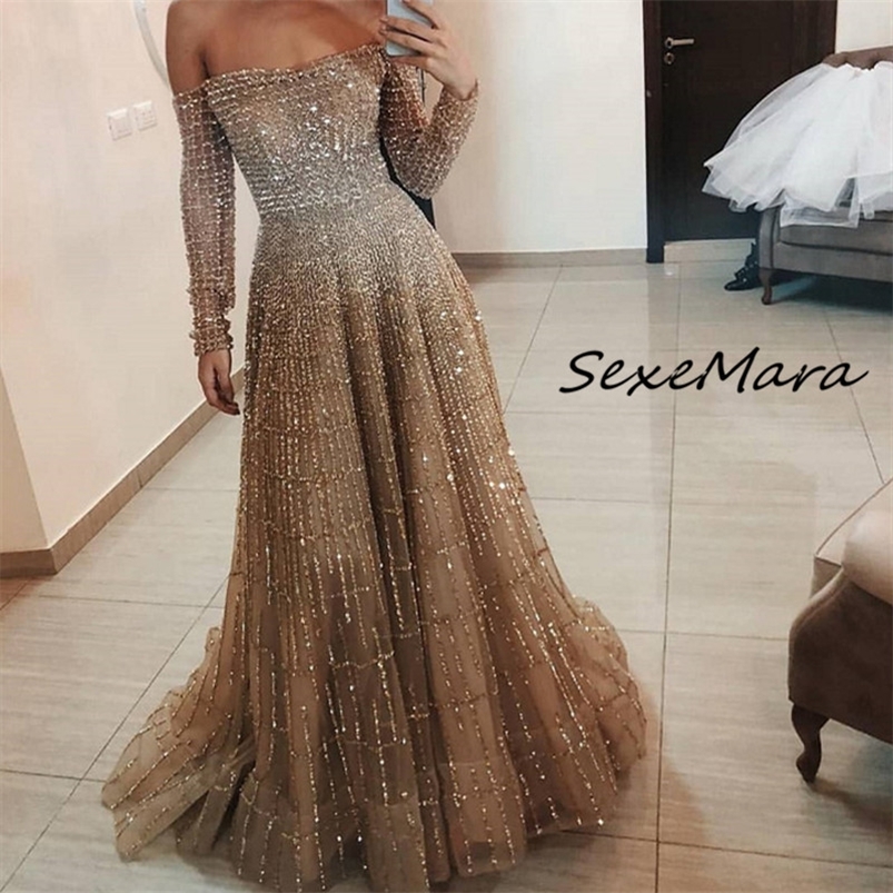 

Party Night Sexy Women Dress 2020 Elegant Slash Neck Long Sleeve Sequined Maxi Dress for Ladies LJ200824, Blue