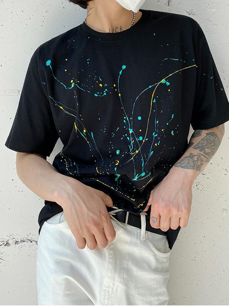 

Men's T-Shirts Men's Fashion Short Sleeve T-shirt Splash Graffiti Print Loose Half Summer Korean Personality Male TopsMen's Bles22, Cotton