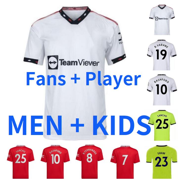 

22 23 SANCHO CAVANI soccer jerseys MAN UTD R.VARANE SHAW FERNANDES LINGARD POGBA RASHFORD GREENWOOD football shirt 2022 2023 men kids kit sets fans Player version