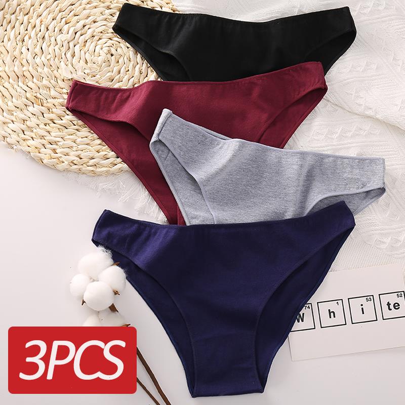 

3pcs Set Cotton Underwear Women M-2xl Comfortable Panties Ladies Plus Size Underpants Solid Color Briefs Female Lingerie, 3pcs set 8