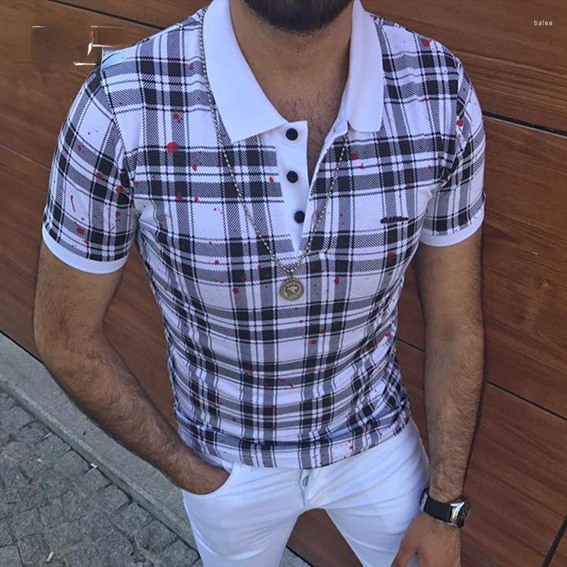

Men' Polos Men Shirt Spring And Summer Casual Short-sleeved Plaid Pullover Button Collar Slim-fit Fashion Business T-shirtMen' Men'sMen, Black and white grid
