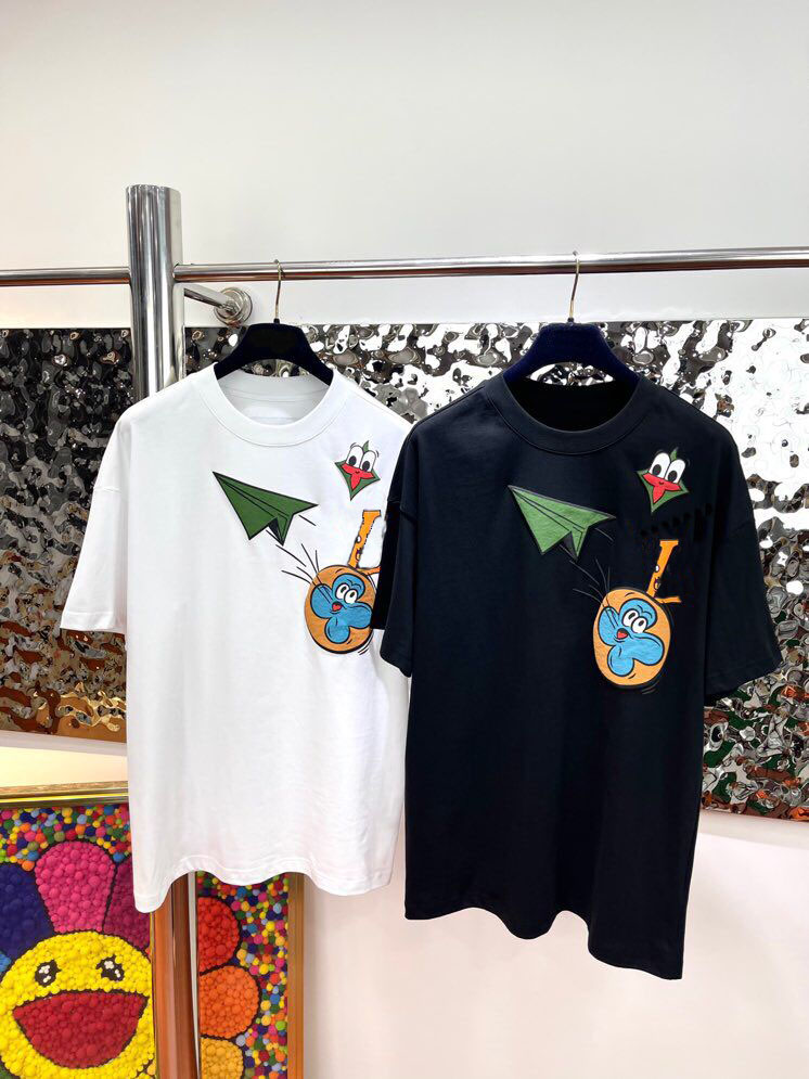 

2020 Spring/Summer SS Design Loose Color Cartoon Print Street Loose T-Shirt Tops Unisex Men and Women, White