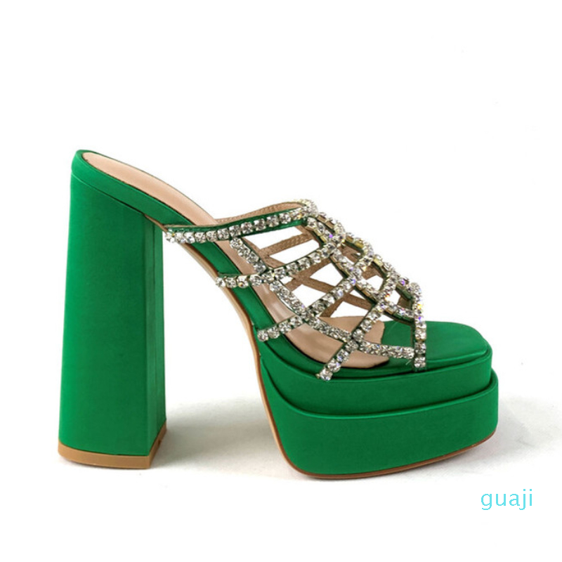 

Brand Spring Summer Rhinestone Woman Sandals Fashion Show Banquet Slippers Waterproof Platform Large 34-42 Women Shoes, Black