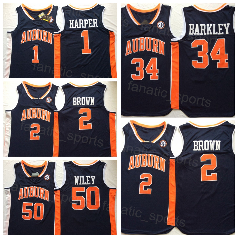 

NCAA College Basketball 50 Austin Wiley Jersey Charles Barkley 34 1 KT Harrell 2 Bryce Brown University Team Color Navy Blue All Stitched For Sport Fans
