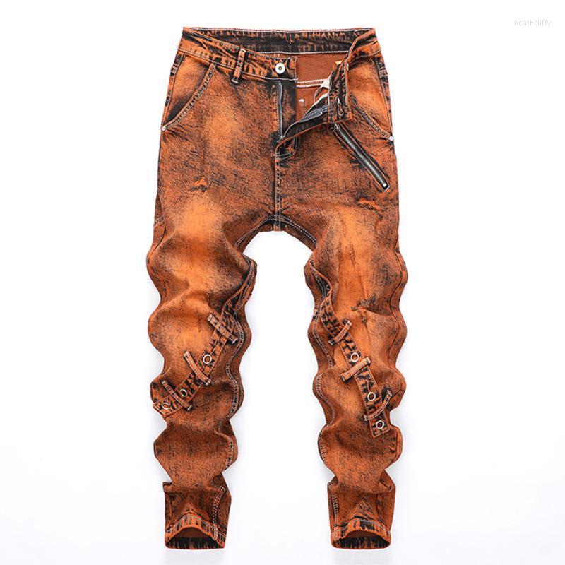

Men's Jeans Vintage Punk Men Fashion Slim Denim Pants Patchwork Zipper Streetwear Harajuku Hip Hop Ripped TrousersMen's Heat22, Style 1