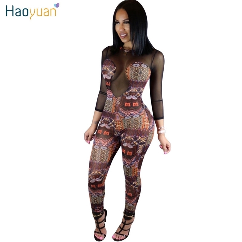

HAOYUAN 2017 Rompers Womens Jumpsuit Black Mesh Patchwork Bodycon Summer Overalls Sexy Full Bodysuit Ladies Leggings Jumpsuit q1110, Yellow