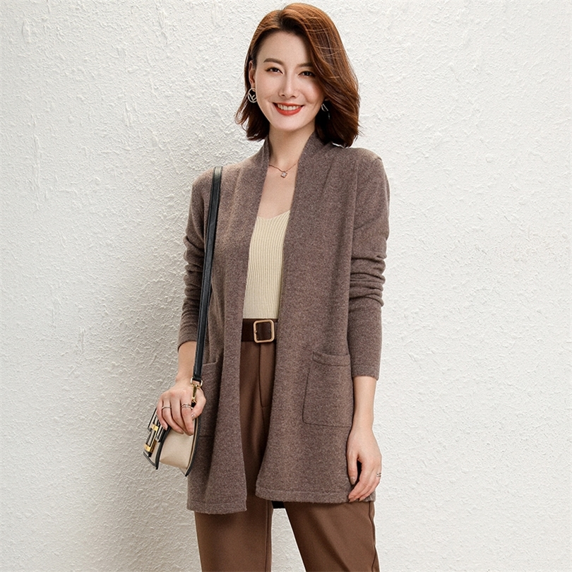 

Top Grade Soft Sweaters Women 100% Wool Knit Jumpers ladies Winter New Cardigan Standard Clothes 210204, As picture 2