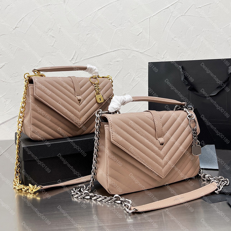 

COLLEGE MEDIUM CHAIN BAG QUILTED LEATHER Shoulder Bags Handbag women Luxury Designer Crossbody bags, Grey