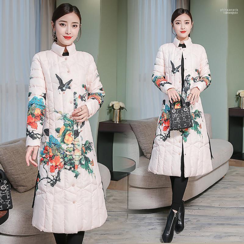 

Women's Down & Parkas Woman Long Coat Plus Size Quilted Jackets Retro Winter Jacket For Womens Padded Printing Warm Cotton Clothing Thick 41, Photo color