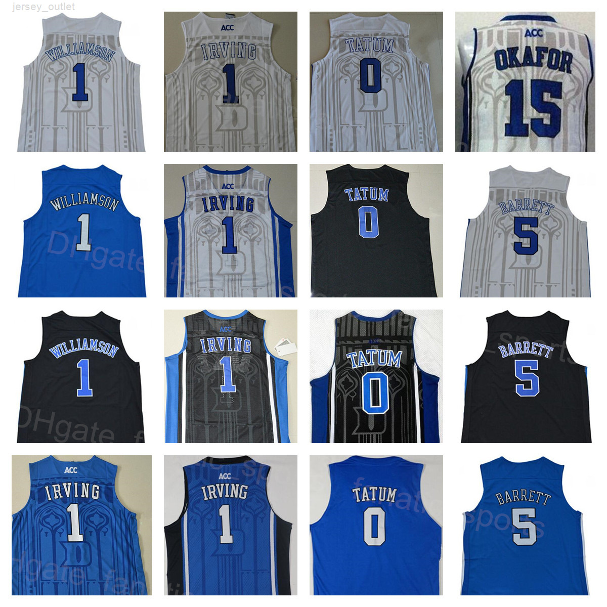 NCAA Basketball Blue Devils College 1 Kyrie Irving Jerseys 0 Jayson Tatum 5 RJ Barrett 15 Jahlil Okafor Zion Williamson University Stitted Sport