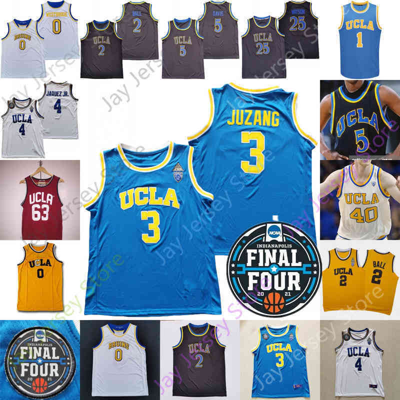 

2021 Final Four 4 UCLA Basketball Jersey NCAA College Jaime Jaquez Jr. Johnny Juzang Cody Riley Jules Bernard Jaylen Clark Westbrook Ball, White i