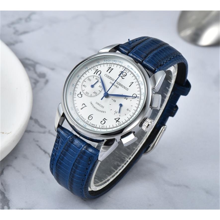 

CUERVO Y SOBRINOS Watches for Men Spacial Leather 316L Steel Dial Chronograph Waterproof Casual Vintage Style CYS Wristwatches224b
