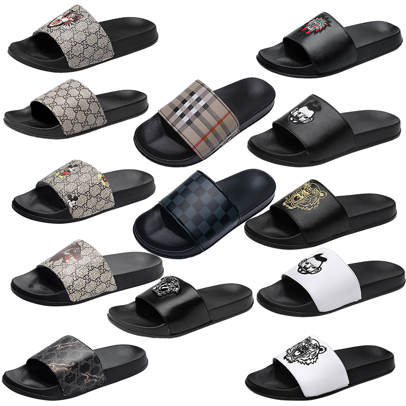 

Luxury Men Slides Shoes Slippers Summer Sandals Beach Slide Flat Designer Classic Checkered pattern Print Avatar Flip Flops Sneakers Size 39-46, 629 white
