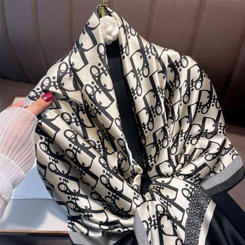 D94W Women's new summer lotus leaf collar Cape hooded silk scarf pearl shade multifunctional fashion Baotou hat d letter blue