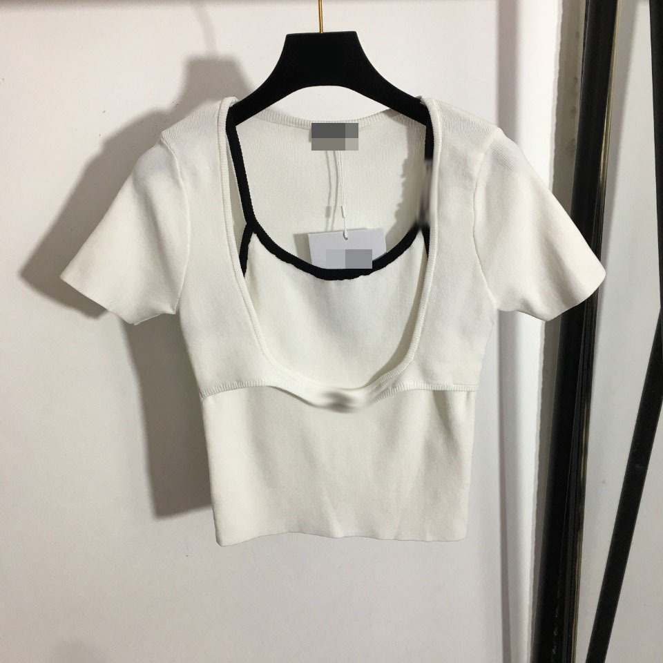 

306 2022 Runway Spring Brand SAme Style Sweater Striped Short Sleeve Crew Neck White Black Pullover Fashion Clothes High Quality Womens meiyi