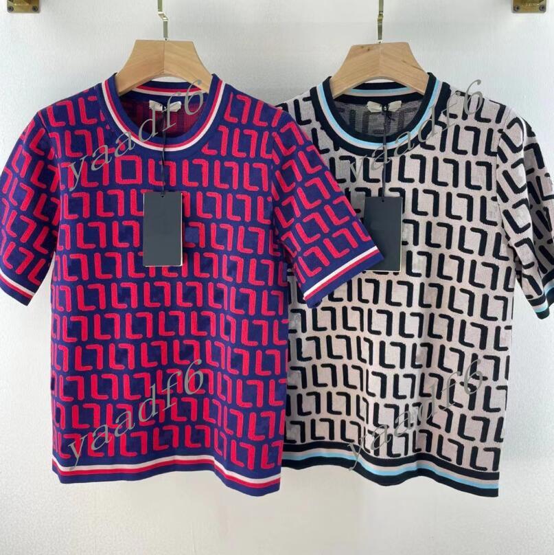

2022 Spring Fashion Designer High-end Womens Knits Wear Women' T-Shirt Luxury Round Neck Classic Retro F Letter Print Jacquard Knitwear, F--11