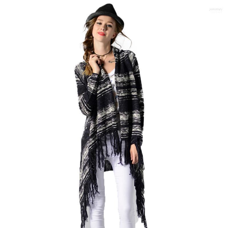 

Women's Sweaters Stripe Tassel Women Sweater Capes Cardigan Ponchos And Winter Jumper Oversize Ladies P6C0463 Jemi22, Blue