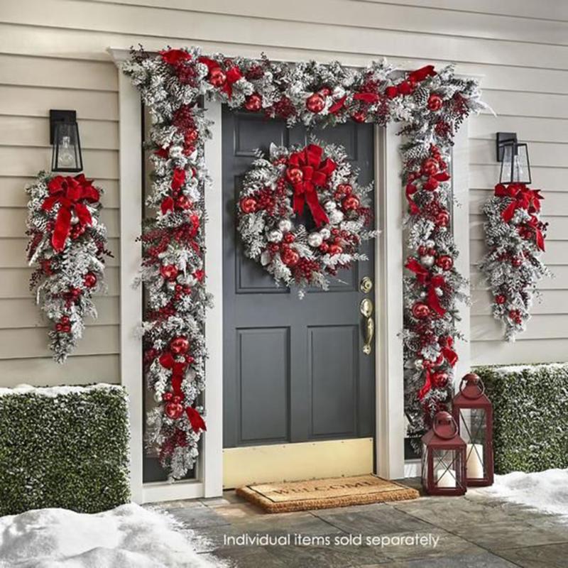 

Christmas Decorations Elegant Garland Wall Window Hanging Wreath Pendant Ornaments Decorative Artificial Porch Front Door Banner Party Decor