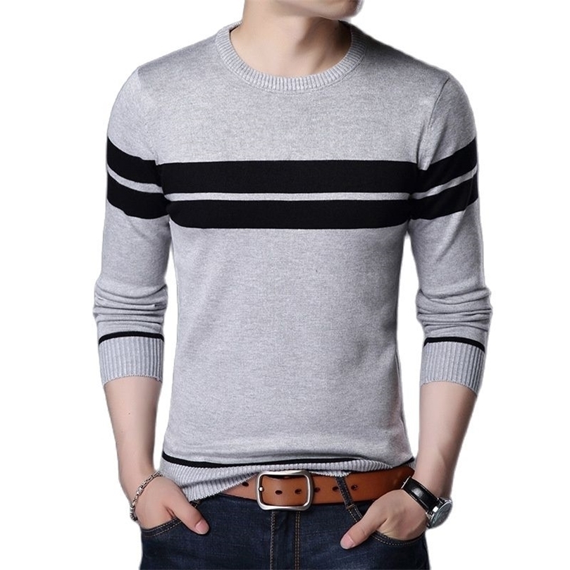 

Autumn Mens Knitted Sweater T Shirt Comfy O Neck Long Sleeve Pullover Stripe Patchwork Jumper Casual Bottoming Shirt for Winter 220812, Black