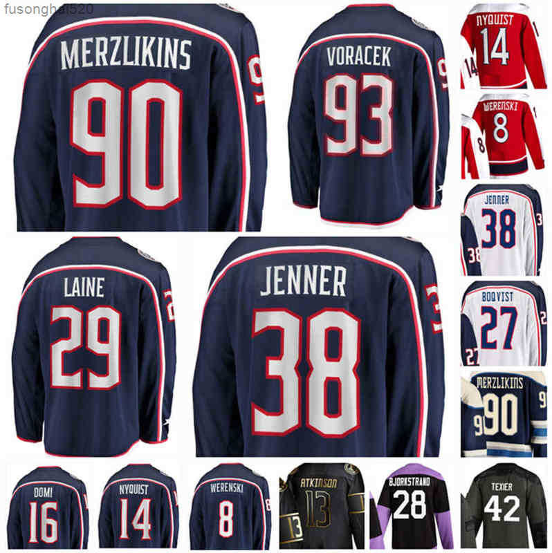 

21/22 Columbus Elvis Merzlikins Hockey Jerseys Patrik Laine Oliver Bjorkstrand Boone Jenner Zach Werenski Nyquist CBJ Custom Stitched Men nhl's Jerseys, Colour 5