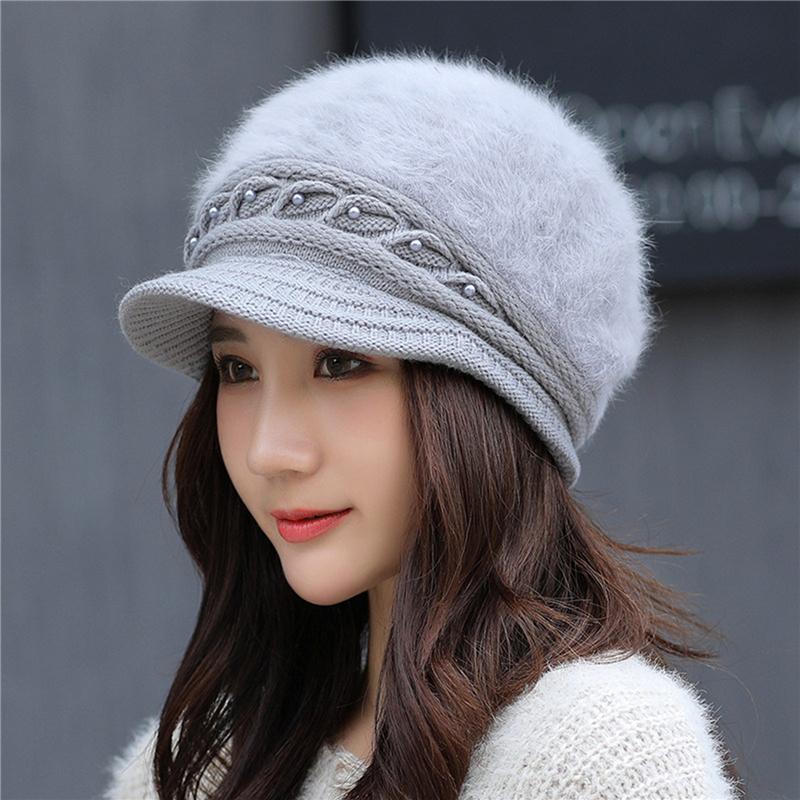 

Visors Hat Autumn And Winter Knitted Female Thermal Fur Windproof BeaniesVisors VisorsVisors, Pink