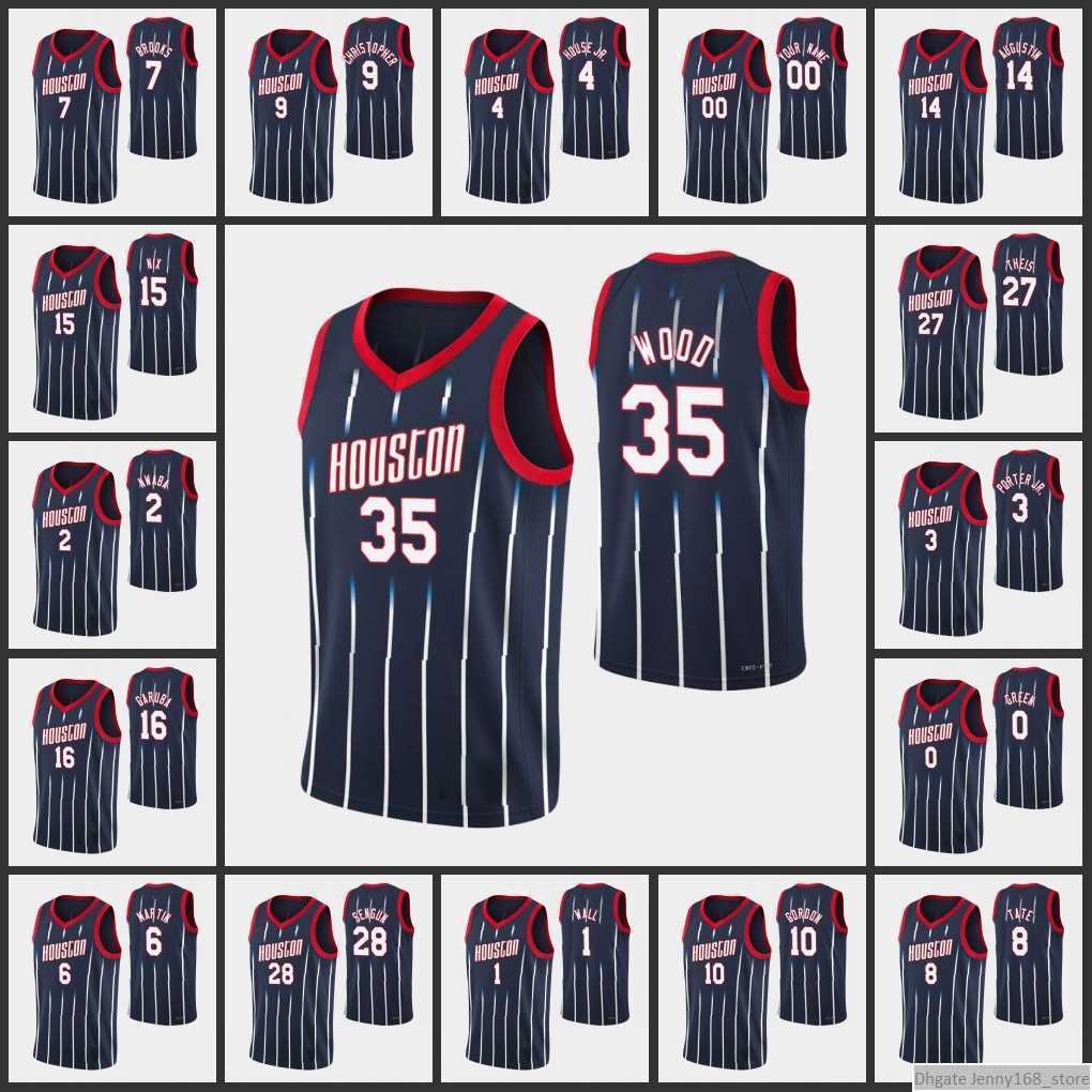 

Screen Print Houston Rockets''Men Christian Wood Jalen Green John Wall D.J. Augustin Usman Garuba Daniel Theis Custom Navy 75th''nba''jerseys