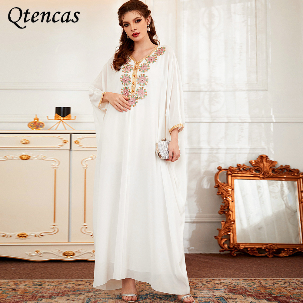 

Eid Mubarak Caftan White Batwing Abaya Dress Turkish Kaftan Moroccan Muslim Islam Dubai Pakistani Bridesmaid Dresses for Women