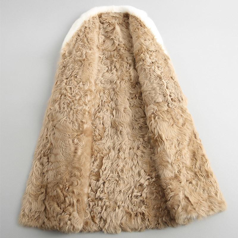 

Women' Fur & Faux Tweed Wool Coats Real Coat Female Mink Collar 2022 Long Winter Jacket Women Natural Lamb Lining 18631 YQ2057Women, Beige camel