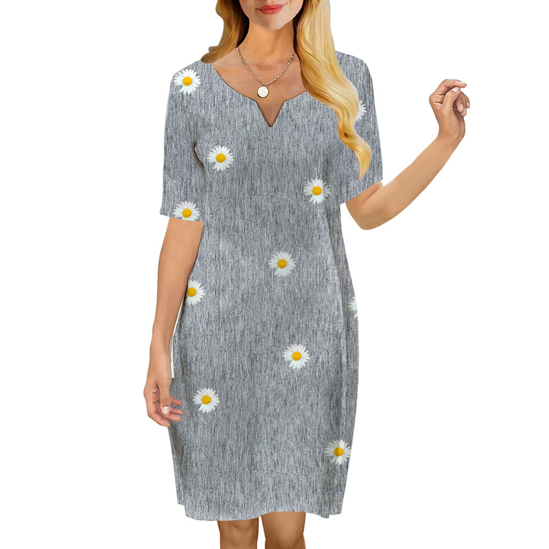 

Women Dress Beautiful Daisy 3D Printed VNeck Loose Casual Short Sleeve Shift Dress for Female Dresses Gray Dress 220616, Short sleeve dress-2
