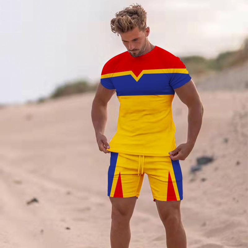 

Men's Tracksuits Summer Tracksuit For Men 3D Print Color Stitching T-Shirt Shorts Sports Jogging Suit Casual Stylish Sweatersuit Set Clothin, Ts4559