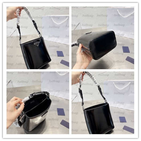 

Women Luxury Tote Triangle- Spazzolato Leather Designer Bucket Bags Removable Stiff Handle Brand Tag Pocket With Magnetic Opening, Color 05