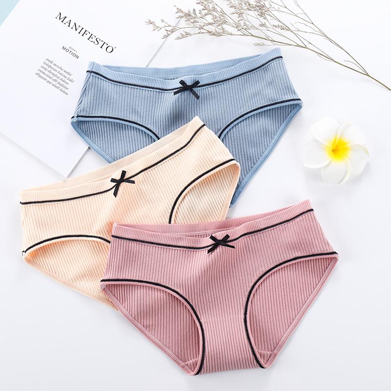 

Women's Panties Female Autumn And Winter Sexy Comfortable Thread Cute Bow Large Size Cotton Striped Briefs, Black