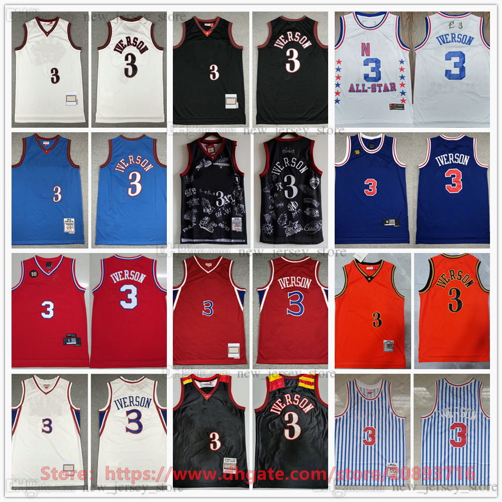 

Mitchell and Ness Basketball Allen 3 Iverson Jerseys Man Retro Stitched 2003 all-star 1996-97 1997-98 White Black Red Blue 10th Jersey Shirt, Mitchell&ness (with team logo)