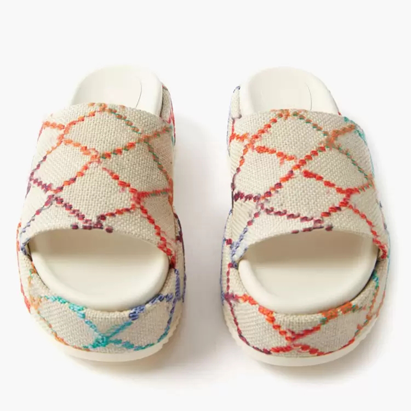 

Designer Slippers Embroidered Platform Sandals Fashion Summer Canvas Women Slides Platforms Slider Beach Flip Flops With Dust Bag, Wear sticker
