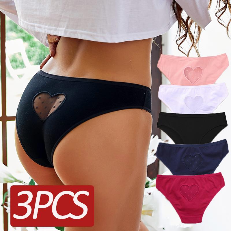 

3pcs Set Cotton Panties Women Lace Transparent Heart Low-waist Underpant Hollow Out Briefs Seamless Womens Underwear Lingerie, Set 10