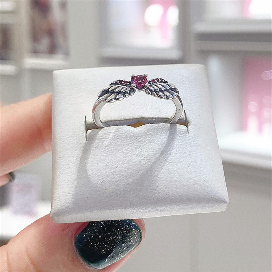 

925 Sterling Silver Sparkling Angel Wings Ring with Pink Zirconia Fashion Pandora Style Jewelry Ring For Women279w