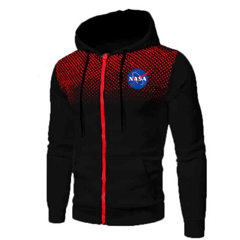 

Men' zipper cardigan trendy NASA printed sweater outdoor running men' sports, White