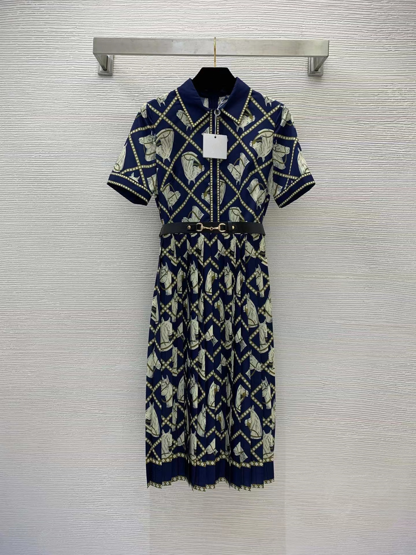 

Milan Runway dresses 2022 Summer Autumn Lapel Neck Short Sleeve Women' Designer Dress Brand Same Style Sundress 0529-39, Picture color