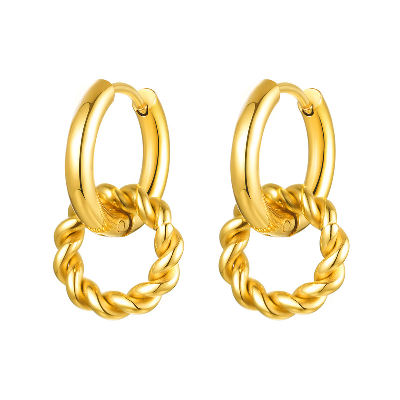 

Double Circles Hoops Earring for Women Stainless Steel Rope Twist Huggie Geometric Interlinked Link Jewellery 220716