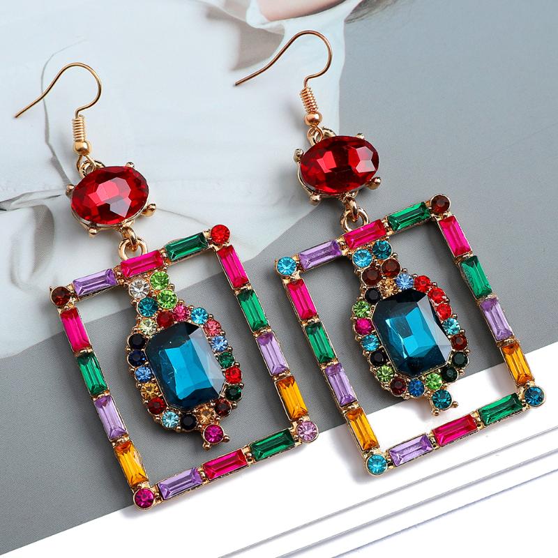 

Dangle & Chandelier Fashion Metal Full Colorful Crystal Boho Square Earrings 2022 Trend Luxury Vintage Party Jewelry Accessories For WomenDa
