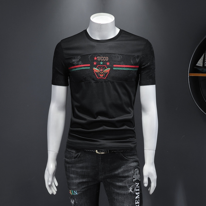 2023 new T-shirt summer dress mercerized cotton men's tops short-sleeved T-shirt embroidered printing round neck casual fashion bottoming sh-image-768300764