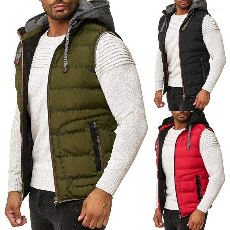 

Men' Vests Autumn Winter Mens Fashion Waistcoat Casual Solid Color Hooded Parka Coats Male Basic Pocket Zipper Vest Slim Fit Daily Wear Kar, Black