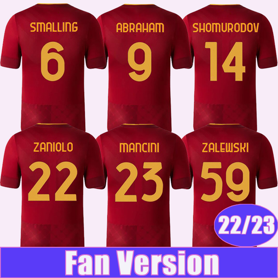 

22 23 ABRAHAM ZANIOLO ZALEWSKI Mens Soccer Jerseys SMALLING PELLEGRINI SHOMURODOV MANCINI SPINAZZOLA EL SHAARAWY Home Away Football Shirts, Qm8762 22 23 home no patch