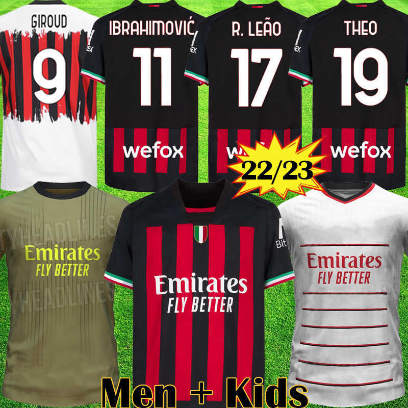 

22 23 IBRAHIMOVIC AC soccer jerseys R LEAO 4TH fans GIROUD jersey PAQUETA ROMAGNOLI BRAHIM 2022 2023 THEO MILAN football shirt HERNANDEZ, Third