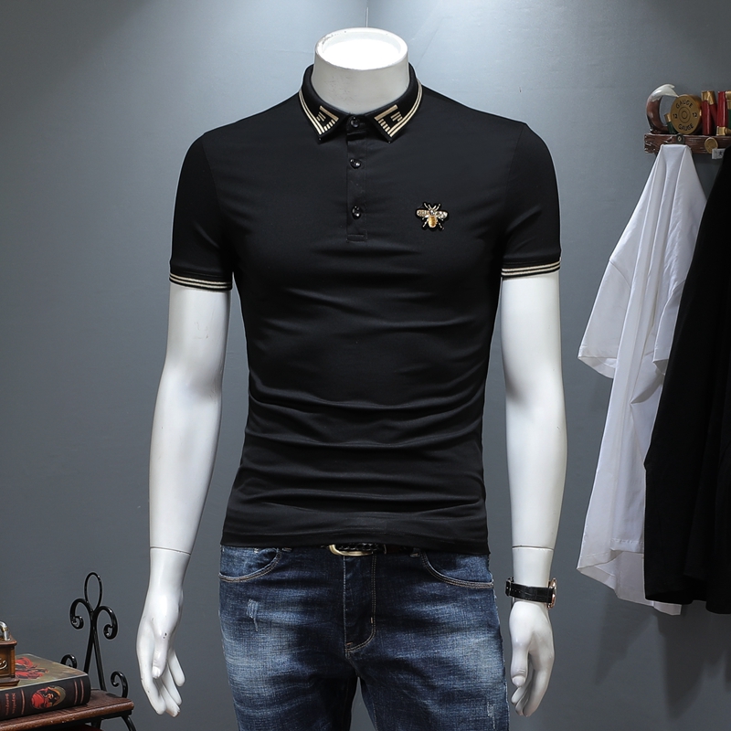 

2022 spring and summer pure cotton men's youth tops short-sleeved POLO shirts embroidered hot diamond printing slim round neck high-end bottoming shirts, Extra amount
