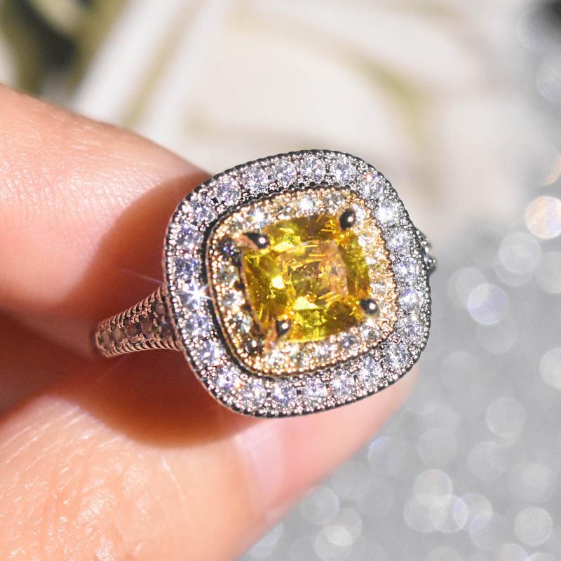 

Wedding Rings Trendy Cubic Zirconia Silver Color Yellow Crystal Geometric Ring CZ Gift For Women Jewelry Wholesale DropWedding