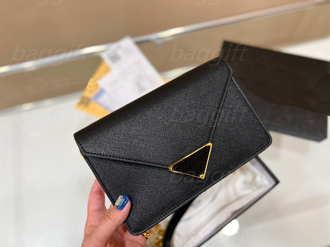 

Designer Vintage Saffiano Gold Chain Calf leather Crossbody Shoulder bag Envelope bags Letter Handbag city Lady Mini Purse Wallet Women Tote, Black